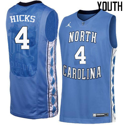 Youth North Carolina Tar Heels #4 Isaiah Hicks College Basketball Jerseys Sale-Blue